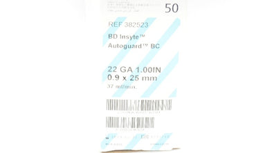BD 382523 Insyte Autoguard BC Shielded I.V. Cath. 22Ga x 1.0inch (x) - Box of 50